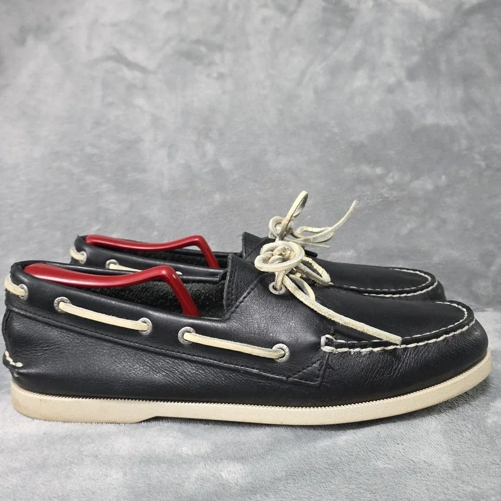 Vintage GH Bass Summer Hampton Boat Shoes Men's Size 9.5 M Black Leather Made In
